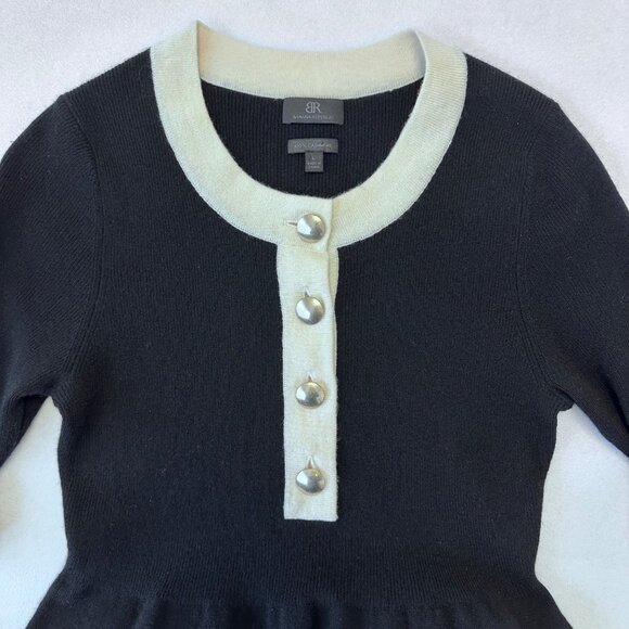 Banana Republic 100% Cashmere Knit Dress Size Large Black Contrast Trim Classic - Picture 3 of 11